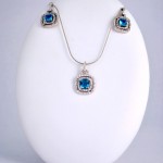 Sterling Blue Topaz color CZ necklace and matching earrings