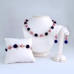 Pink Freshwater Pearl and Purple Bead Necklace, Bracelet & Earrings